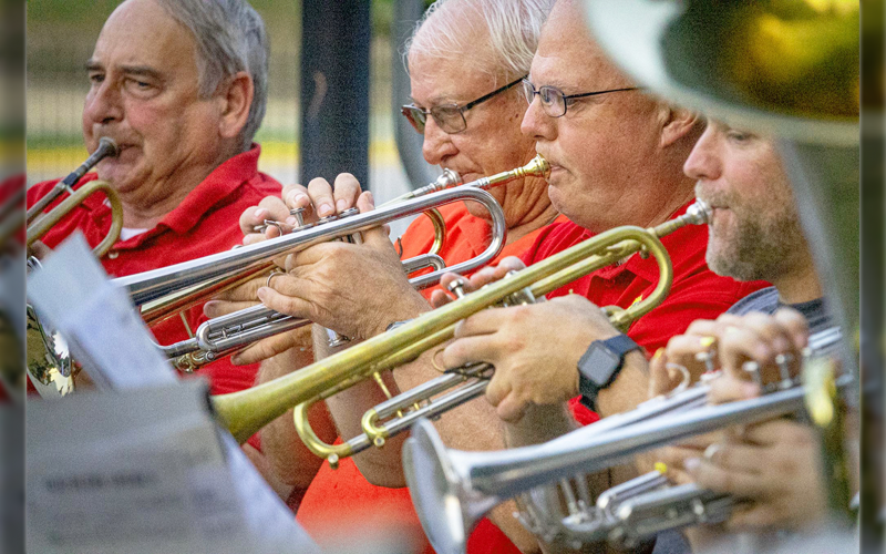 THE BRASS SECTION of the patriotic band concert in Hermann.