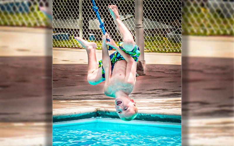 Parker Laune having some fun on the zipline.